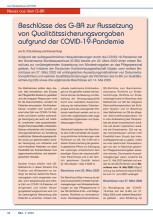 Beschlüsse des G-BA zur Aussetzung von Qualitätssicherungsvorgaben aufgrund der COVID-19-Pandemie