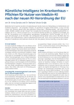 Künstliche Intelligenz im Krankenhaus - Pflichten für Nutzer von Medizin-KI nach der neuen KI-Verordnung der EU/Versicherungsbedarf für KI-Anwendungen im Krankenhaus